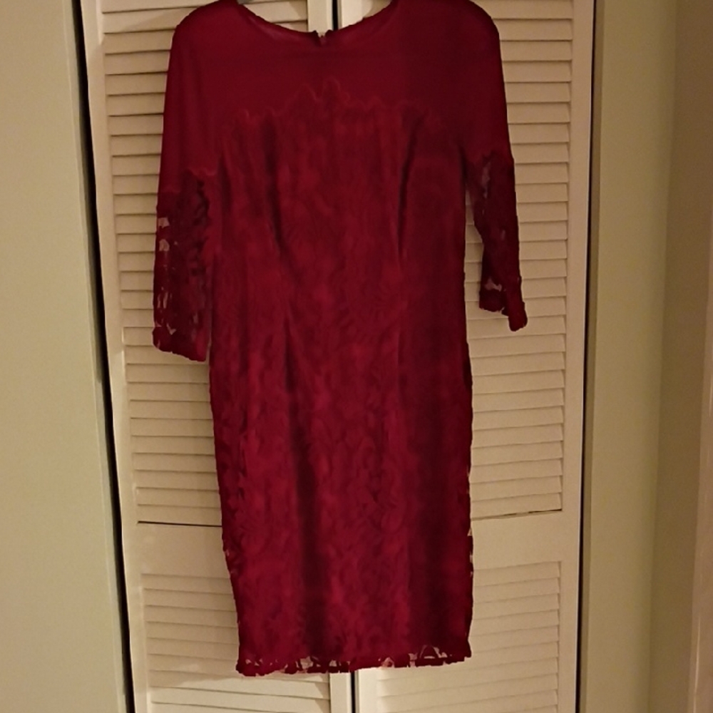 Adrianna Papell Burgundy Lace Long Sleeve Dress